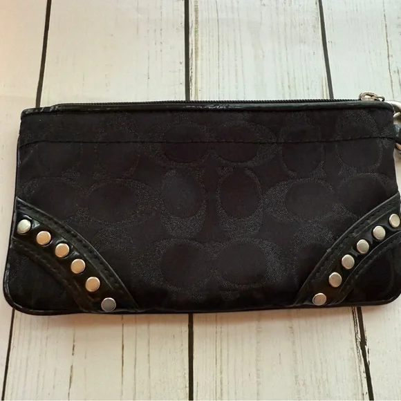 COACH | Black Signature C Wristlet with Lurex Threading and Silver Studs - Picture 3 of 8